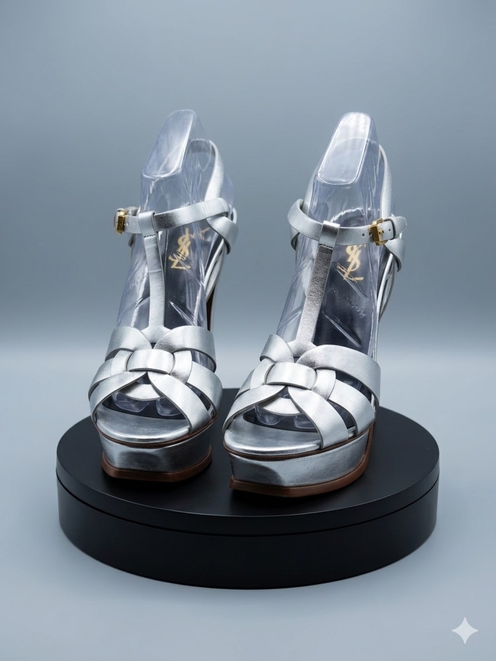 Saint Laurent YSL Silver Braided Platform Sandals Dize 40(US 10)